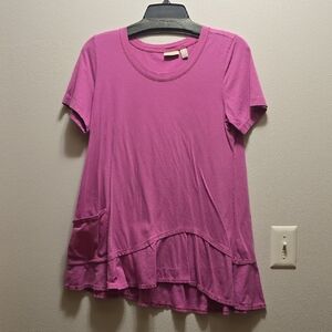 LOGO by Lori Goldstein Magenta Short Sleeve Top